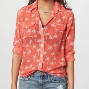 AMERICAN EAGLE OUTFITTERS Coral Palm Trees Sheer Button Down Blouse Top Sz M
